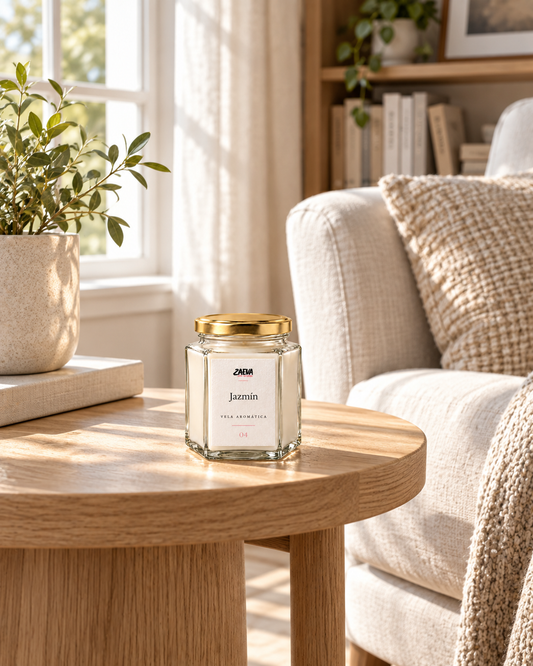 Vela aromática Jazmín ZAEVA en decoración de salón