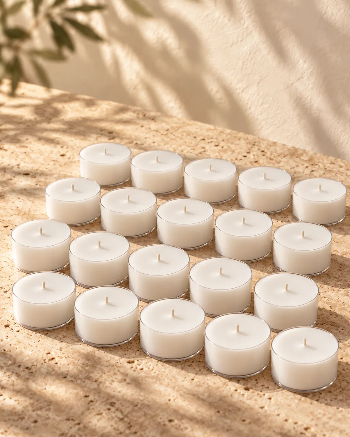 Pack de 20 velas de té ZAEVA transparentes sin aroma