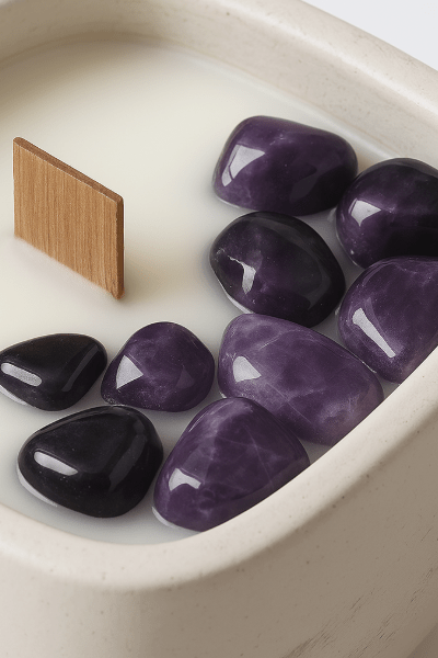 Vela Aromatica Preciosa Amatista con Piedras en Cuenco Venecia - ZAEVA