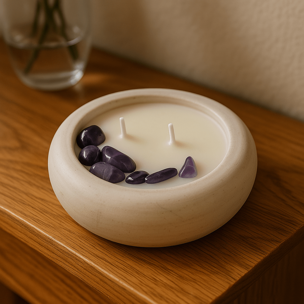 Vela Aromatica Preciosa Amatista en Cuenco Luna - Mini Talla - ZAEVA