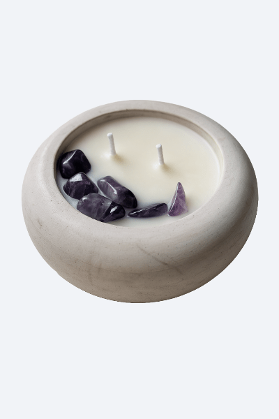 Vela Aromatica Preciosa Amatista en Cuenco Luna - Mini Talla - ZAEVA