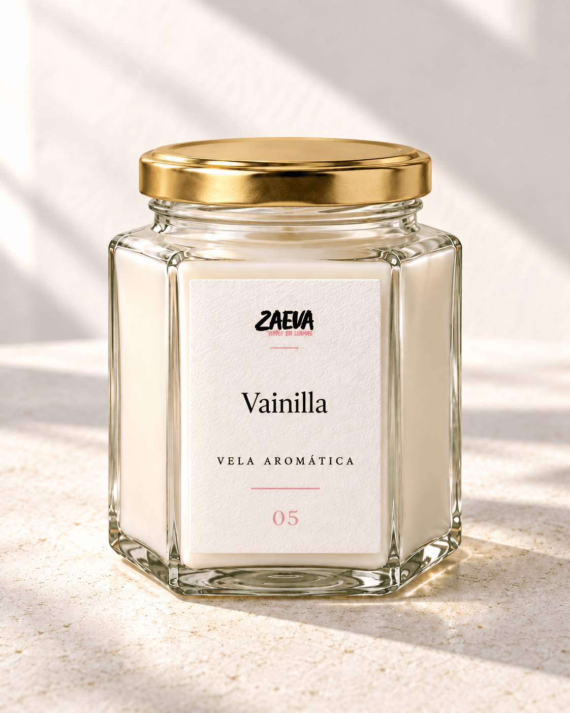 Vela ZAEVA Vainilla en tarro hexagonal