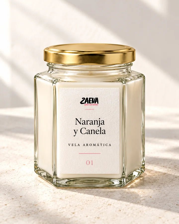 Vela ZAEVA Naranja y Canela, vista frontal