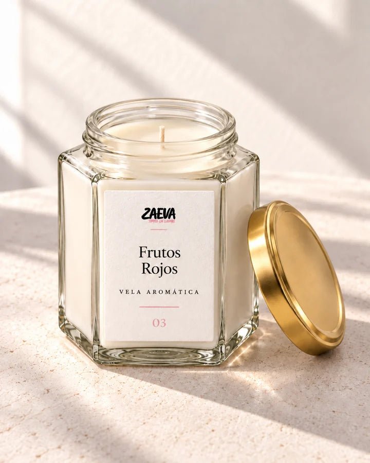 Vela ZAEVA Frutos Rojos, segunda vista del envase