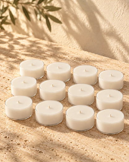 Pack de 12 velas de té ZAEVA sin aroma en recipiente transparente