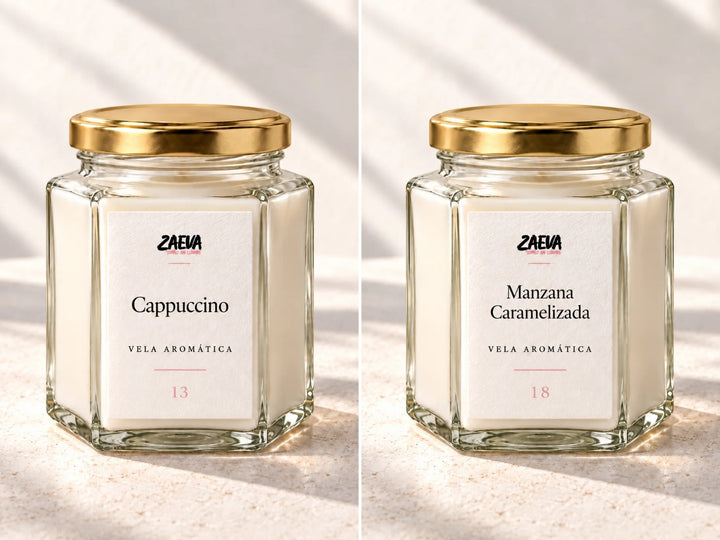 Pack 2 velas aromáticas de soja Cappuccino + Manzana Caramelizada (2 × 200 g)