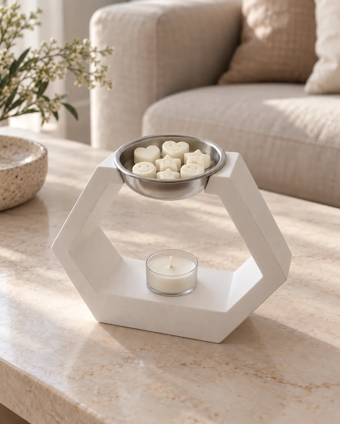 Quemador escultural ZAEVA Arco blanco de resina para wax melts