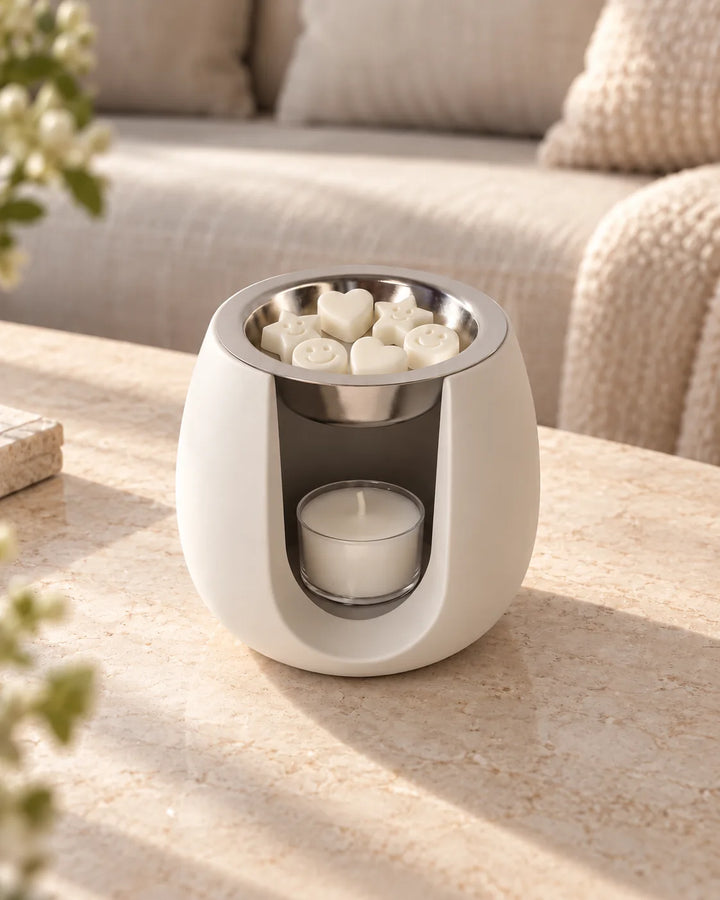 Quemador artesanal ZAEVA Onda de resina blanca para wax melts