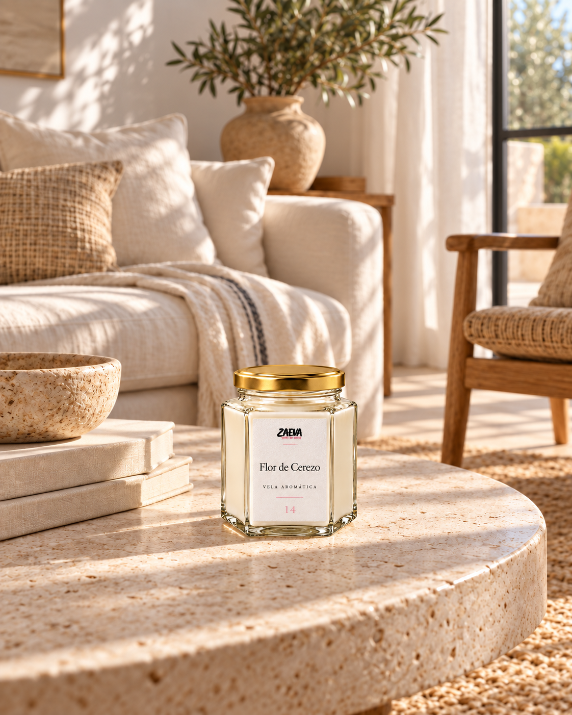 Vela aromática Bambú y Flor de Cerezo ZAEVA en decoración de salón