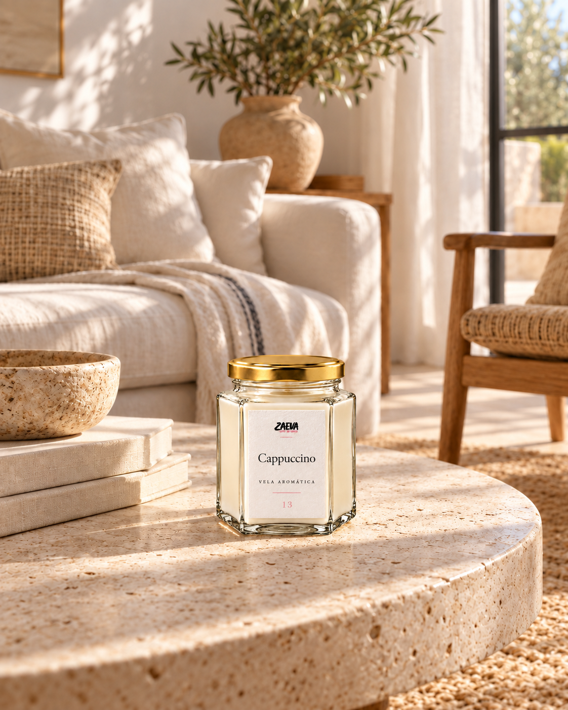Vela aromática Cappuccino ZAEVA en decoración de salón