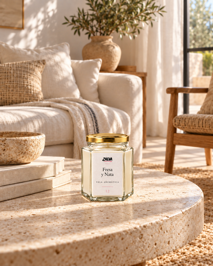 Vela aromática Fresa y Nata ZAEVA en decoración de salón