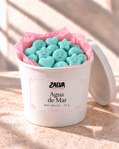 Wax melts Agua de Mar de ZAEVA en su envase de 75 g con etiqueta