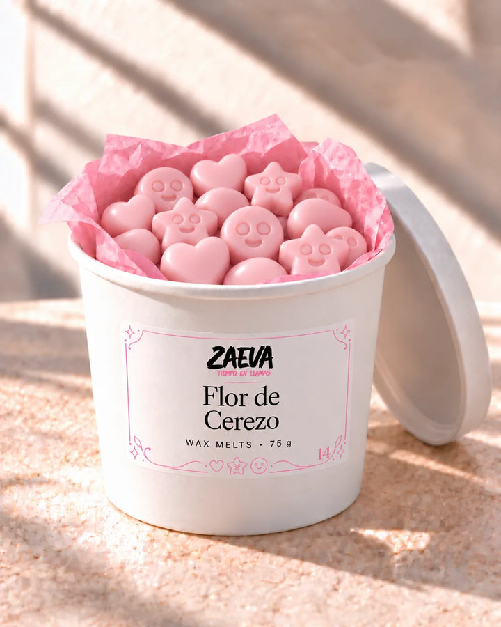Wax melts Bambú y Flor de Cerezo de ZAEVA en su envase de 75 g con etiqueta
