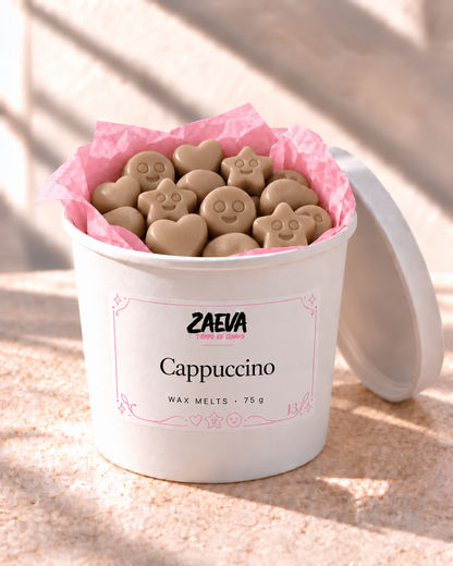 Wax melts Cappuccino de ZAEVA en su envase de 75 g con etiqueta