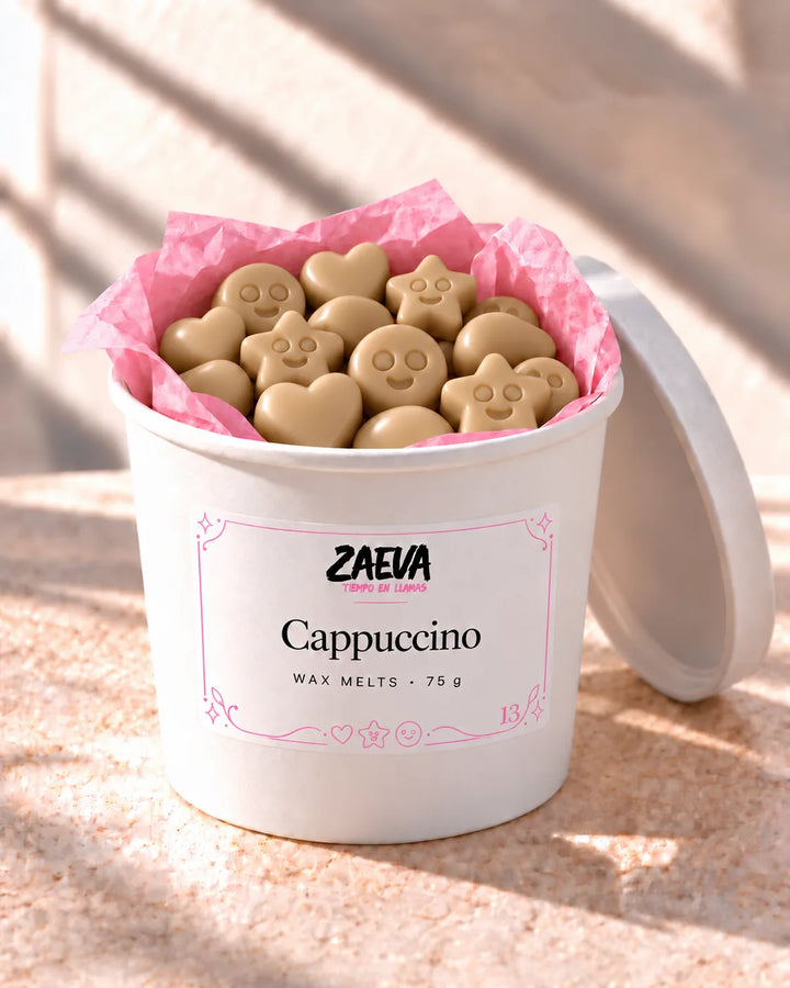 Wax melts Cappuccino de ZAEVA en su envase de 75 g con etiqueta