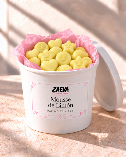 Wax melts Mousse de Limón de ZAEVA en su envase de 75 g con etiqueta