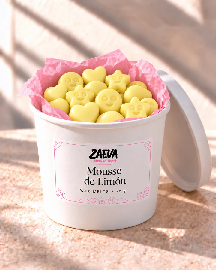 Wax melts Mousse de Limón de ZAEVA en su envase de 75 g con etiqueta