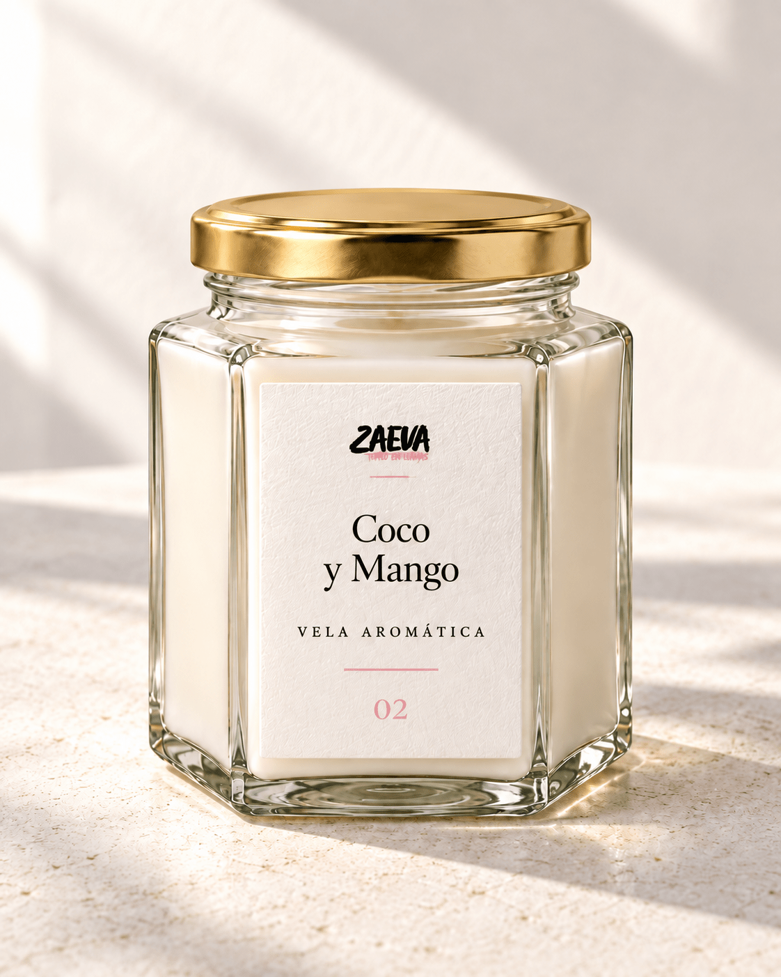 Vela ZAEVA Coco y Mango en tarro hexagonal