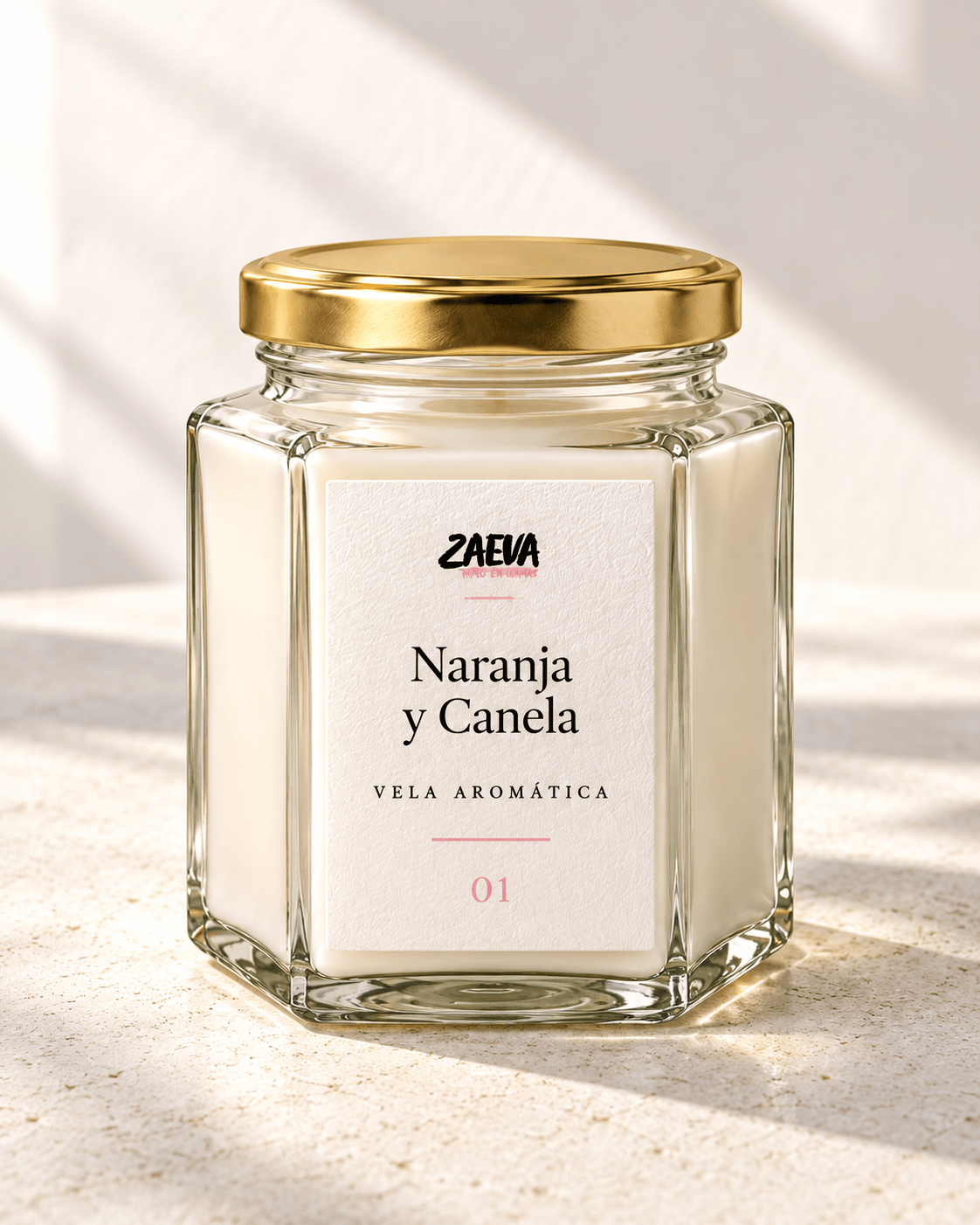 Vela ZAEVA Naranja y Canela en tarro hexagonal
