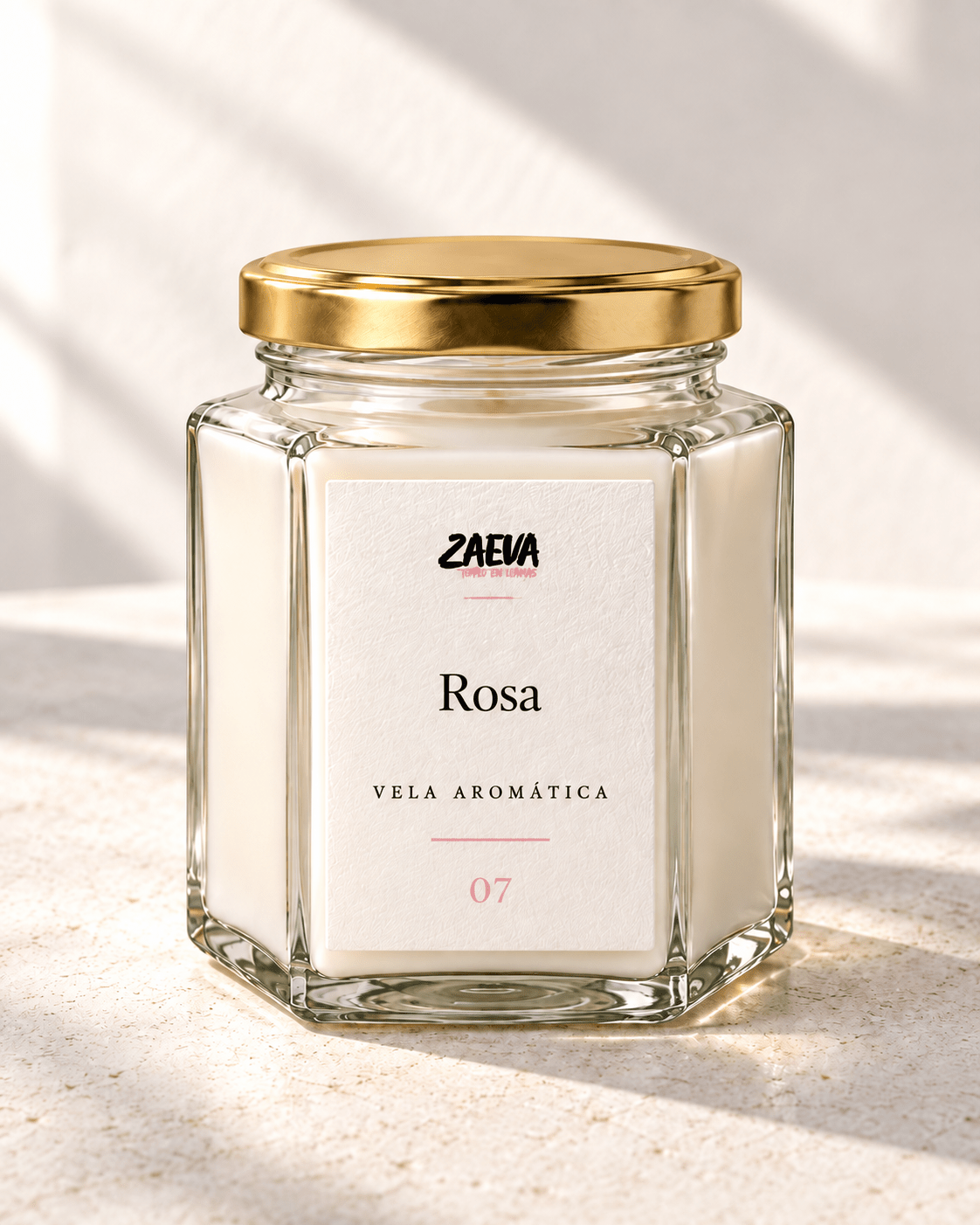 Vela ZAEVA Rosa en tarro hexagonal