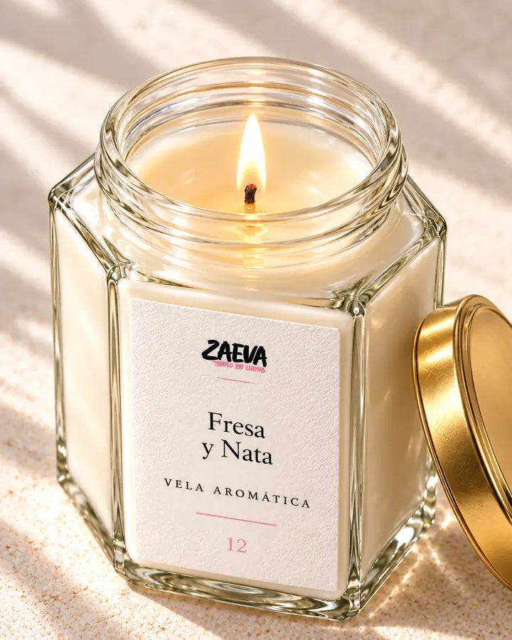Vela ZAEVA Fresa y Nata, fotografía de detalle